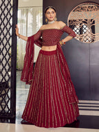 Myra Maroon Georgette Embroidered Designer Lehenga
