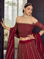 Myra Maroon Georgette Embroidered Designer Lehenga