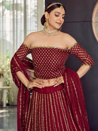 Myra Maroon Georgette Embroidered Designer Lehenga