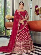 Myra Coral Red Georgette Embroidered Designer Lehenga
