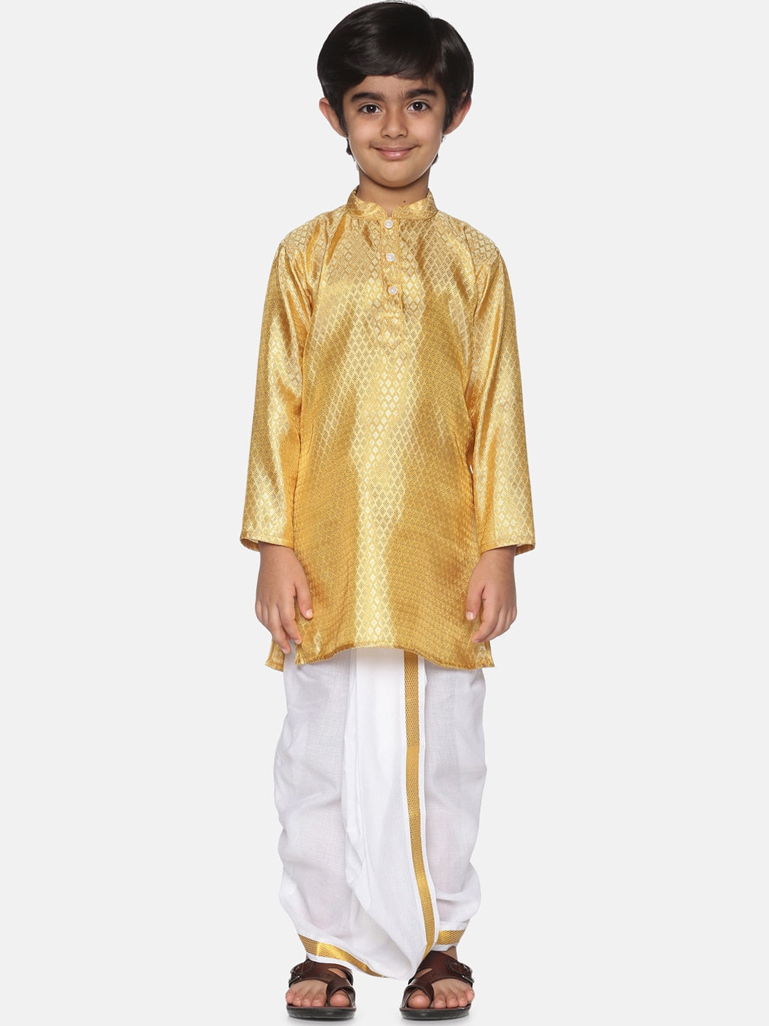 Sethukrishna Boys Gold-Toned Kurta with Dhoti Pants
