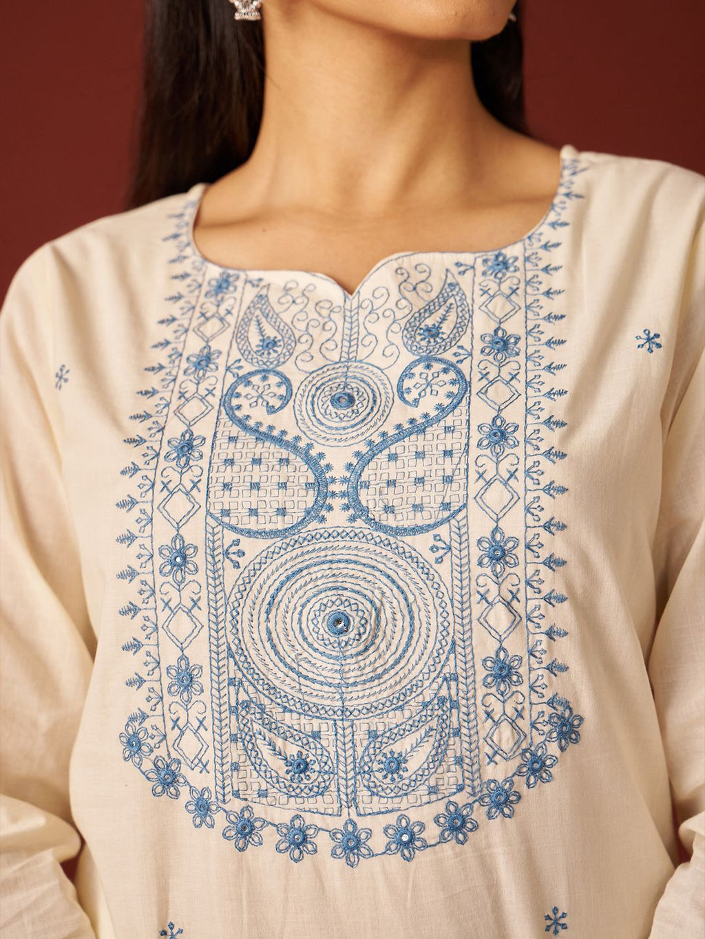 Indo Era Paisley Embroidered Thread Work Pure Cotton Kurta With Trousers And Dupatta - Distacart
