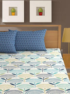 Bajo's White & Green Ethnic Motifs 350 TC Cotton King Bedsheet with 2 Pillow Covers