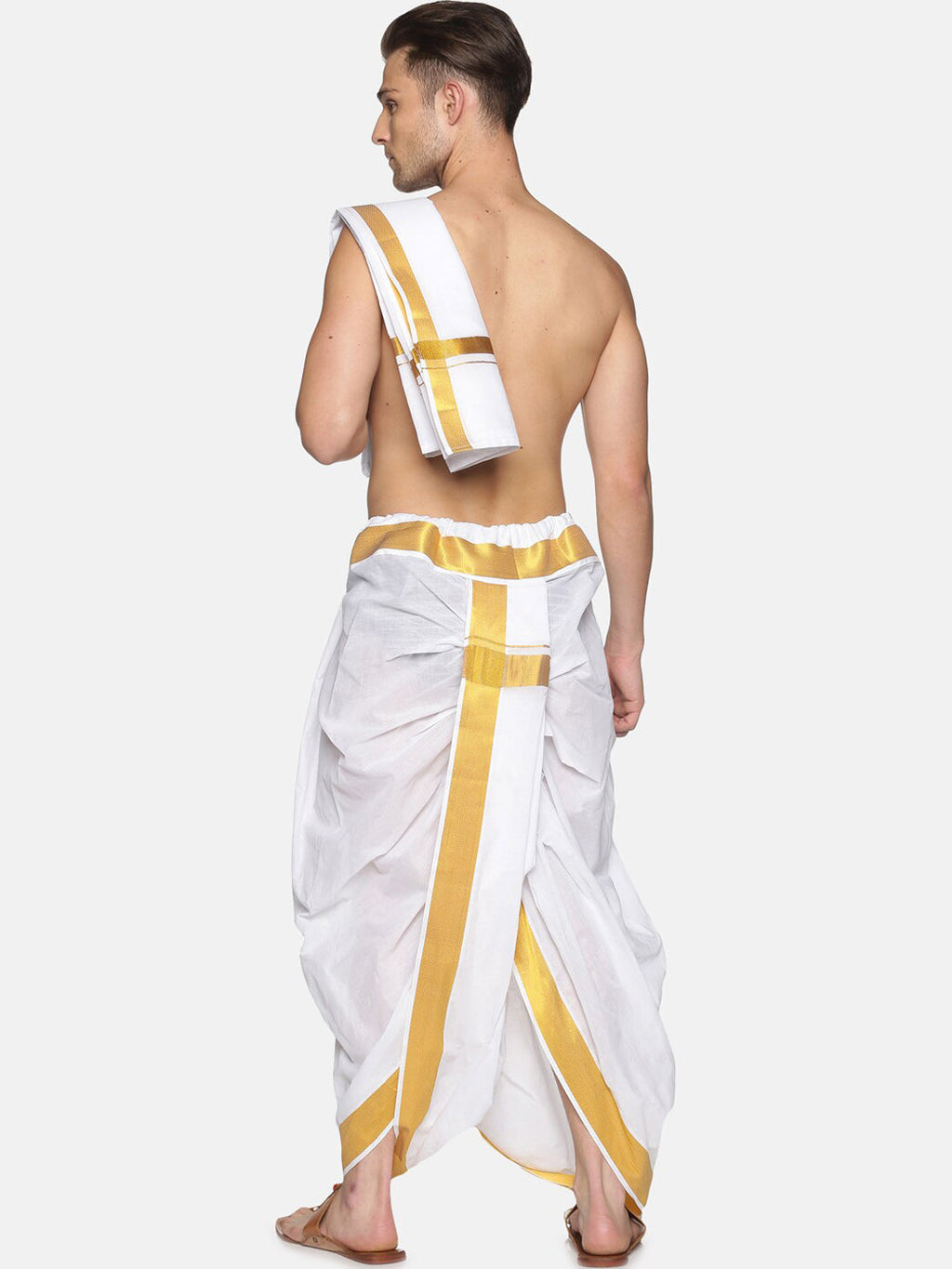 Sethukrishna White & Gold-Toned Solid Ready Made Dhoti Pants - Distacart