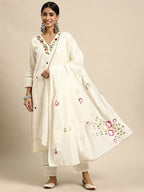 Sangria Women Embroidered Thread Work Pure Cotton Kurta with Trousers & With Dupatta