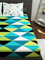 Story@home Ventura Teal & Black Geometric 152 TC Cotton Queen Bedsheet & 2 Pillow Covers - Distacart