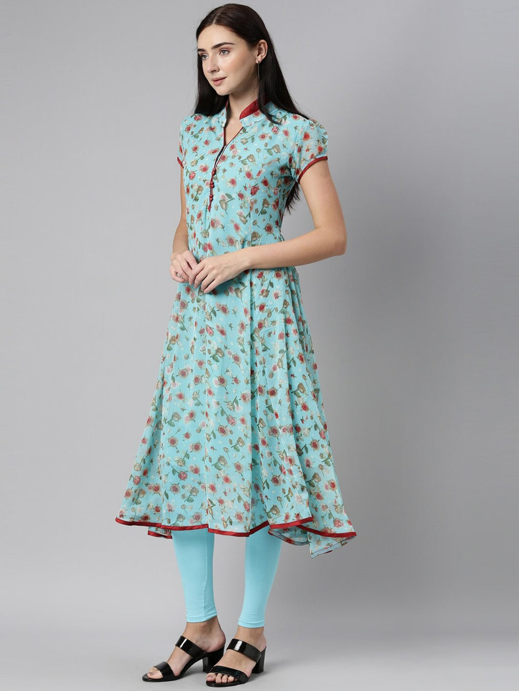Souchii Blue Floral Printed Floral Anarkali Kurta - Distacart
