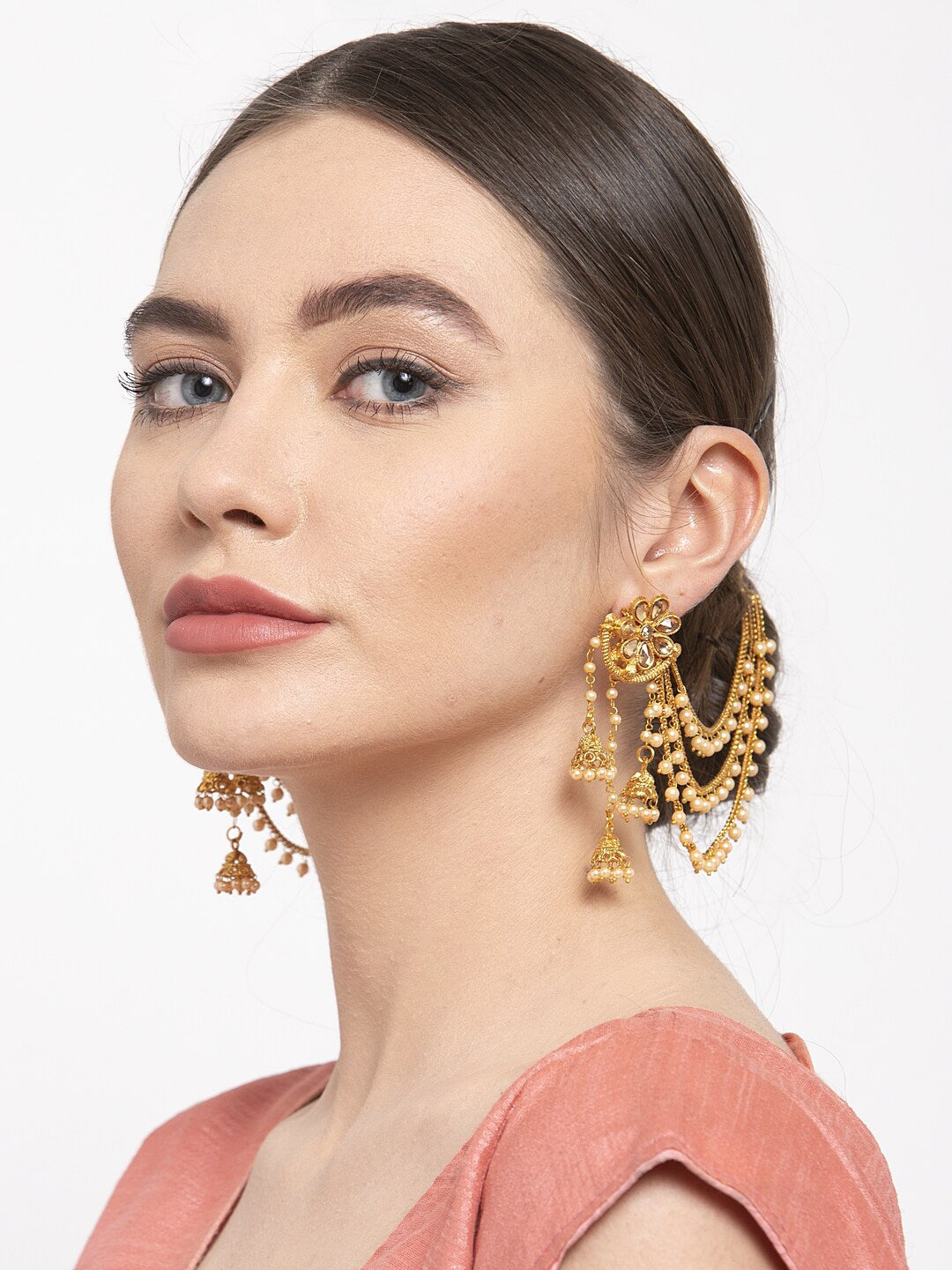 Shining Diva Gold Plated Taselled Classic Jhumkas - Distacart
