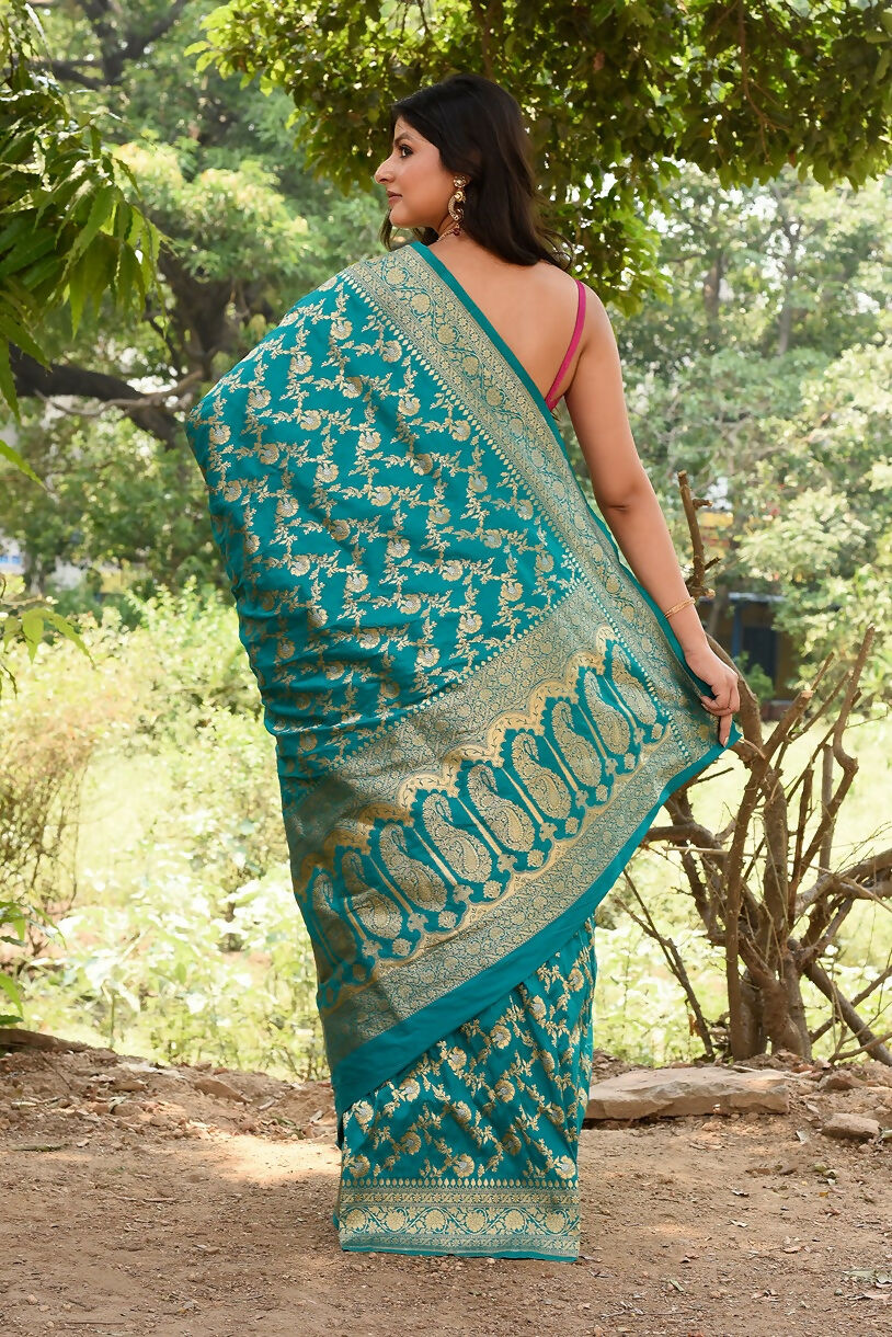 Joban Fashion Green Banarasi Soft Pure Handloom Banarasi Silk Saree