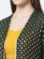 Myshka multi color Color Georgette Solid Top With Pant And Shrug Set