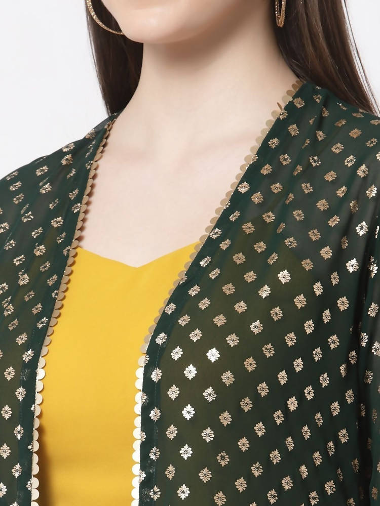 Myshka multi color Color Georgette Solid Top With Pant And Shrug Set