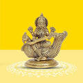 10Club brass Goddess Saraswati idol, antique yellow finish