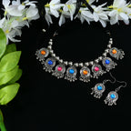 Mominos Fashion Johar Kamal Women Oxidised Silver-Plated Brass Finish Kundan Choker (Multi) - Distacart