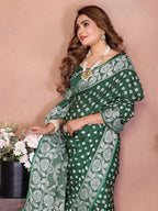 Anaita Green Handmade Bandhej Viscose Silk Saree With Blouse - Distacart