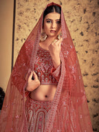 Myra Pink Taupe Soft Net Heavy Embroidered Designer Lehenga
