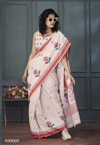 Anaita Off White Designer Weaving Handloom Linen Saree With Blouse - Distacart
