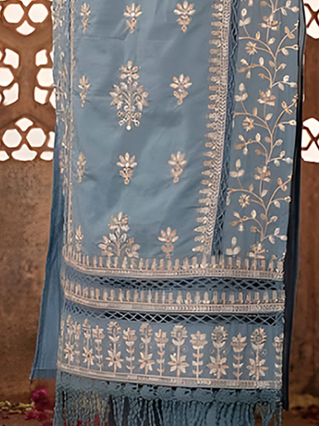 Embroidered & Lace Detailed Kurta With Pant & Embroidered Dupatta Luxury, Multicolor - Hiral Fashion - Distacart