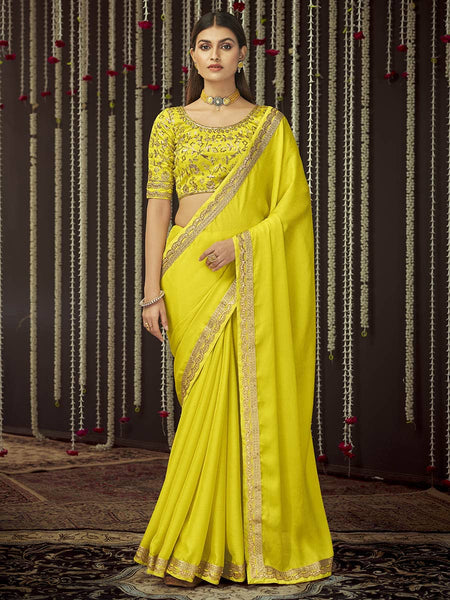 Myra Yellow Chinon Silk Heavy Embroidered Designer Saree
