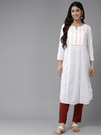ADA Ethnic Motifs Embroidered Chikankari White Romance Kurta