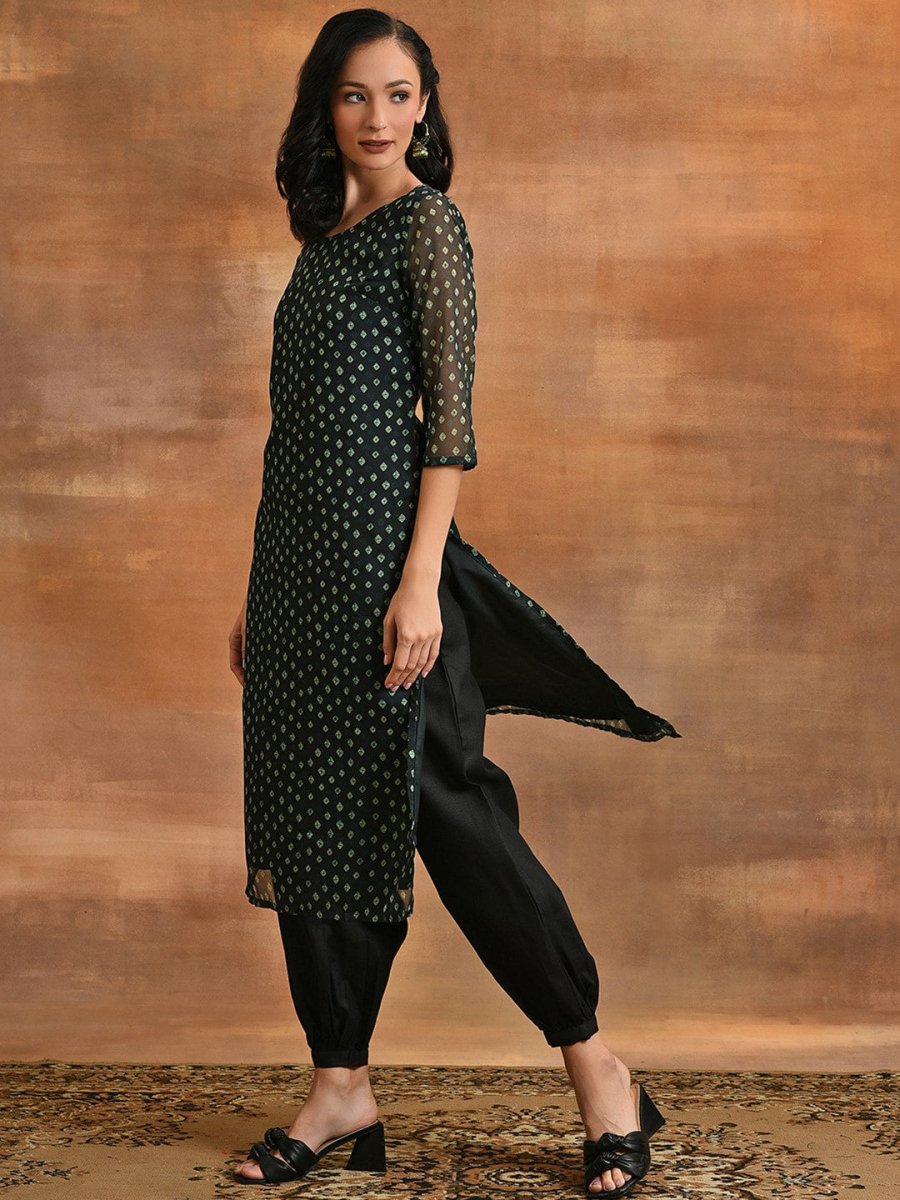 Aks Bandhani Printed Organza Anarkali Kurta