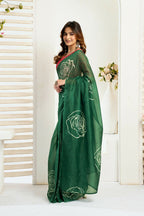 Vastranavya Green Digital Printed Linen Ready To Wear Designer Saree with Unstitched Blouse - Distacart