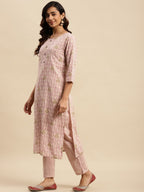 Sangria Mauve Floral Printed Beads and Stones Kurta With Trouser & Dupatta
