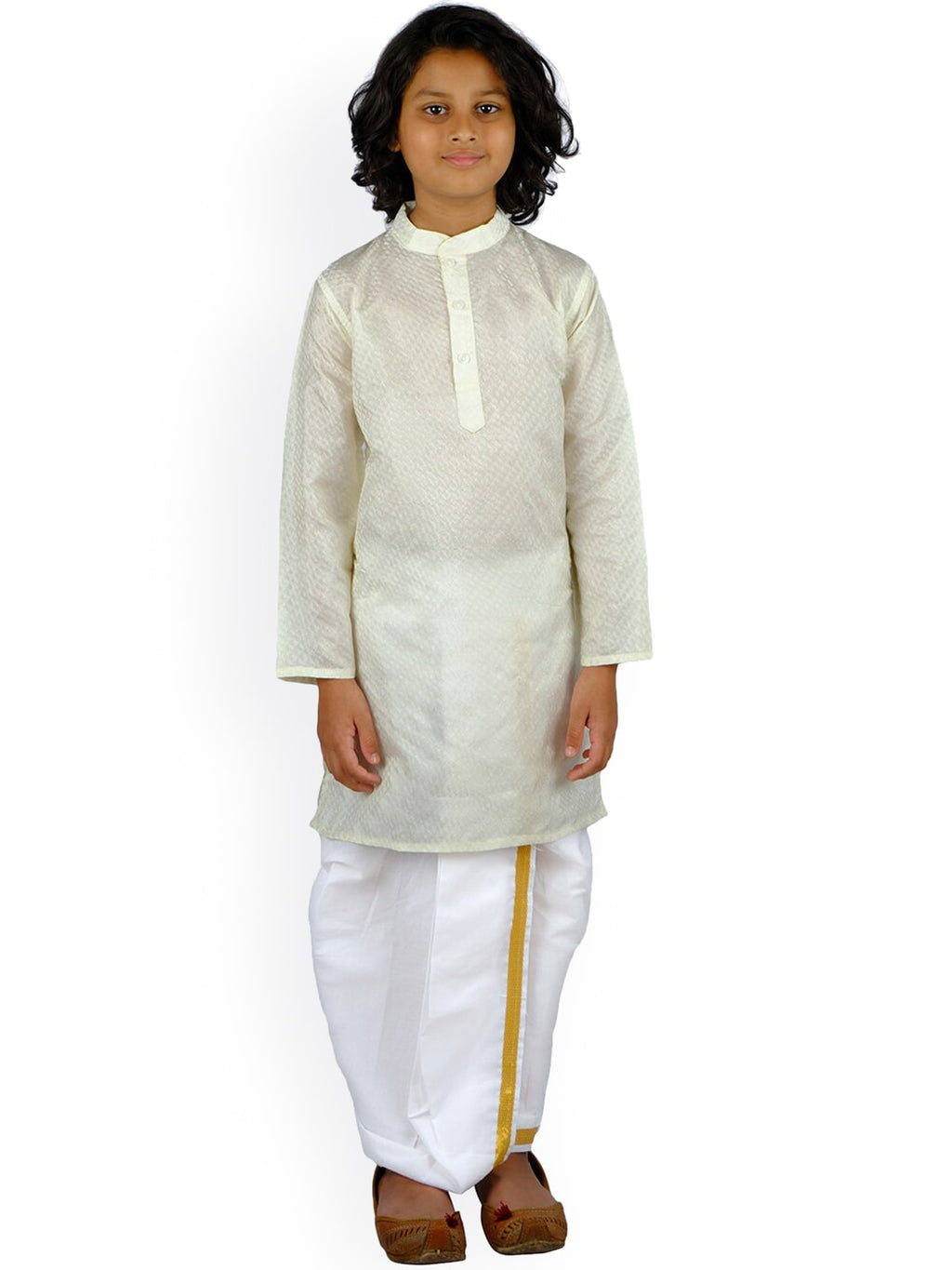 Sethukrishna Boys Cream & White Coloured Kurta with Dhoti Pants