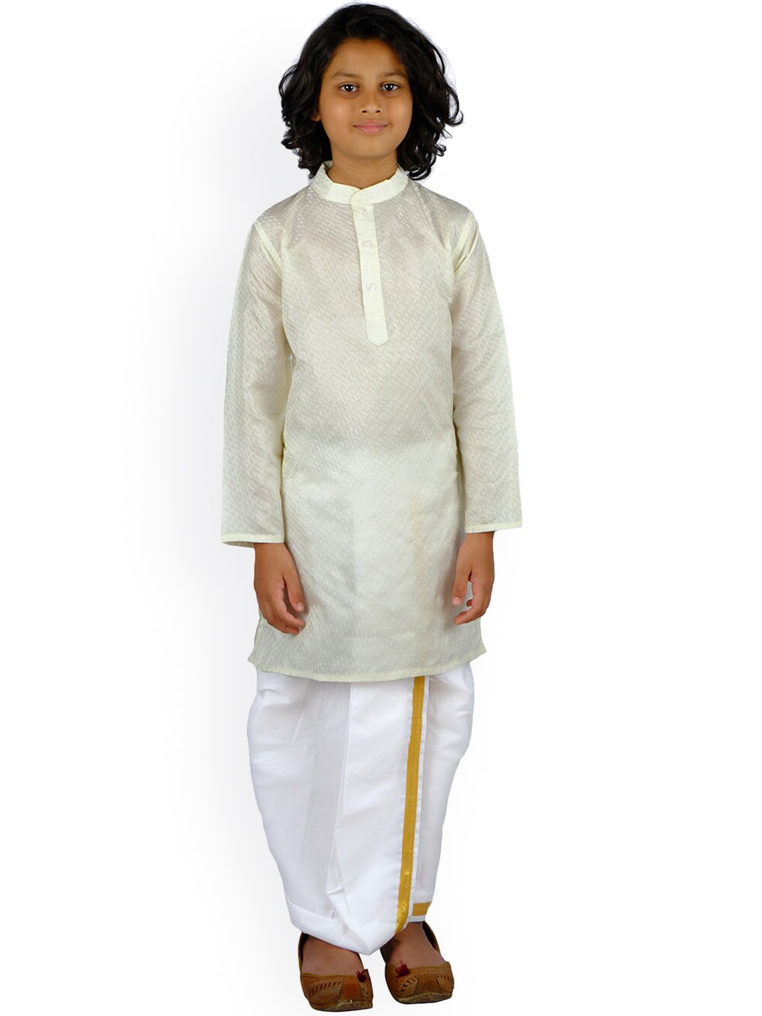 Sethukrishna Boys Cream & White Coloured Kurta with Dhoti Pants