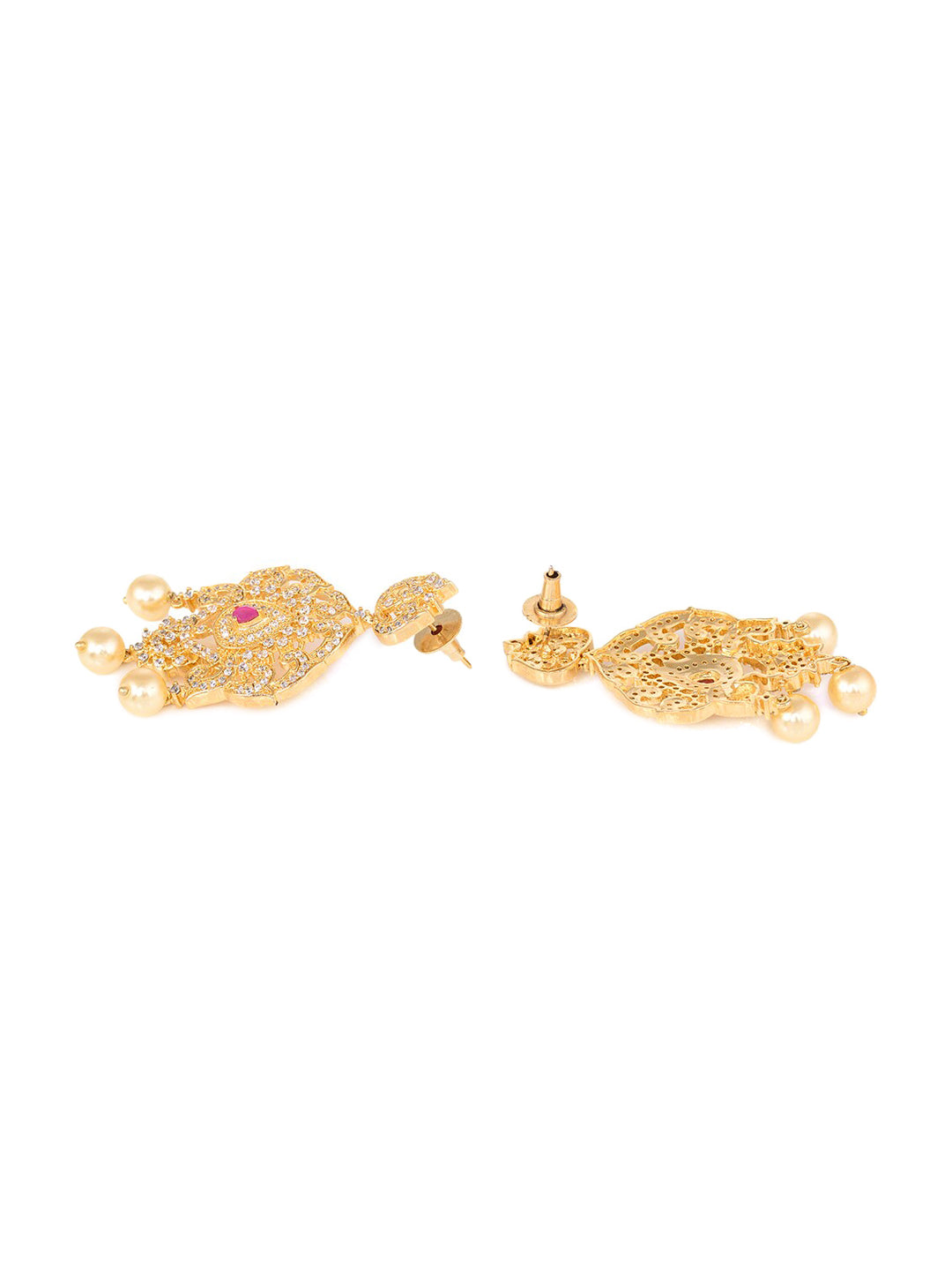 Saraf RS Jewellery Gold-Plated White & Magenta American Diamond Studded Jewellery Set - Distacart