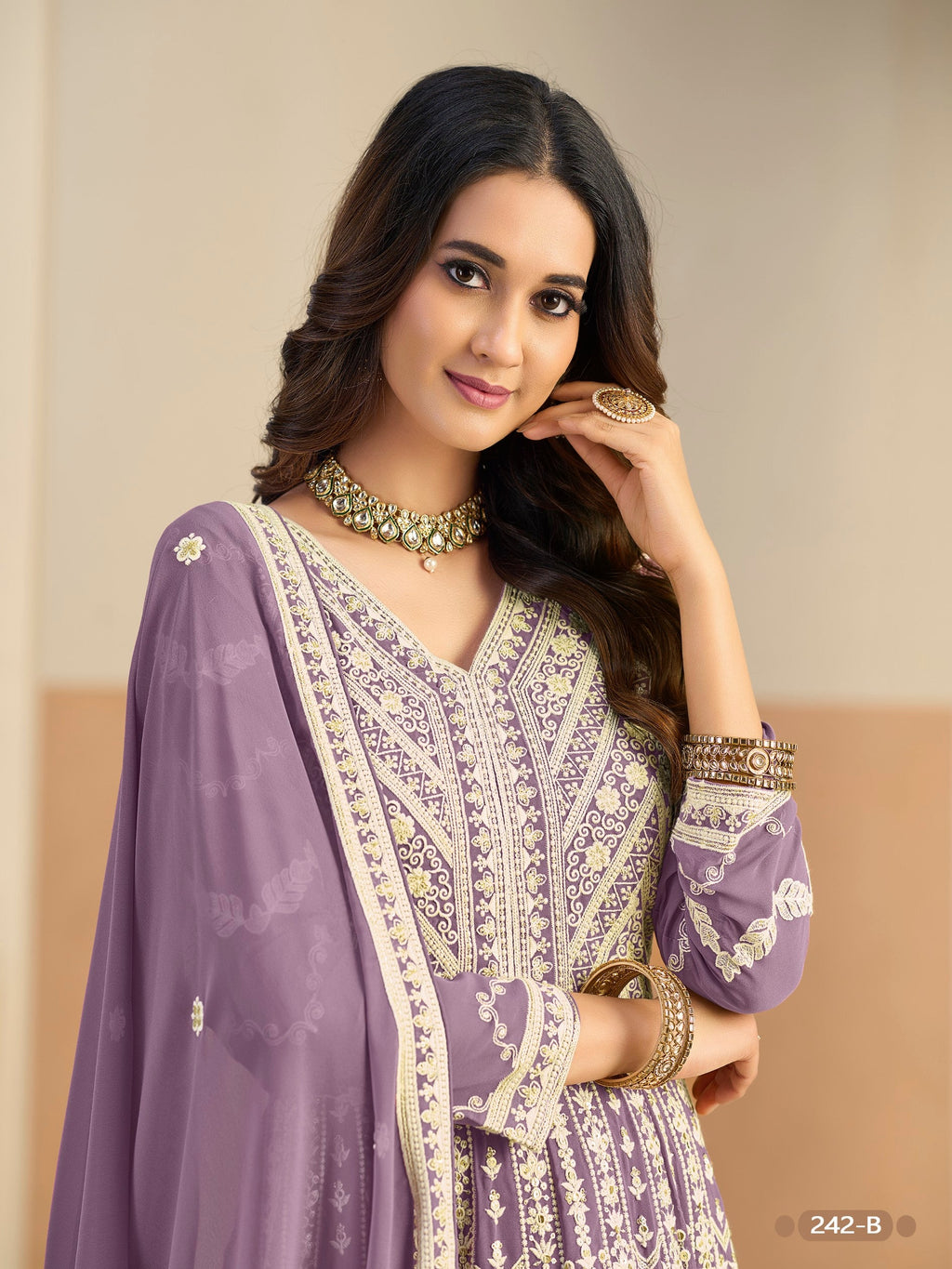 Anaita Purple Heavy Embroidered Faux Georgette Anarkali Suit With Salwar - Distacart