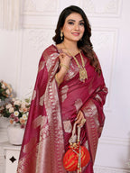 Aastha Fashion Wine Soft Organza Silk Weaving Saree - Distacart
