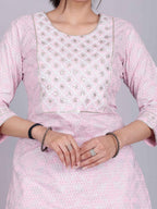 HERE&NOW Pink Ethnic Motifs Embroidered Sequinned Pure Cotton Kurta with Palazzos