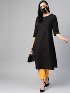 HERE&NOW Women Black Solid Straight Kurta