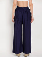 TAG 7 Women Navy Blue Solid Flared Palazzos