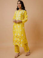 HOUSE OF KARI Floral Embroidered Chanderi Silk Chikankari Kurta