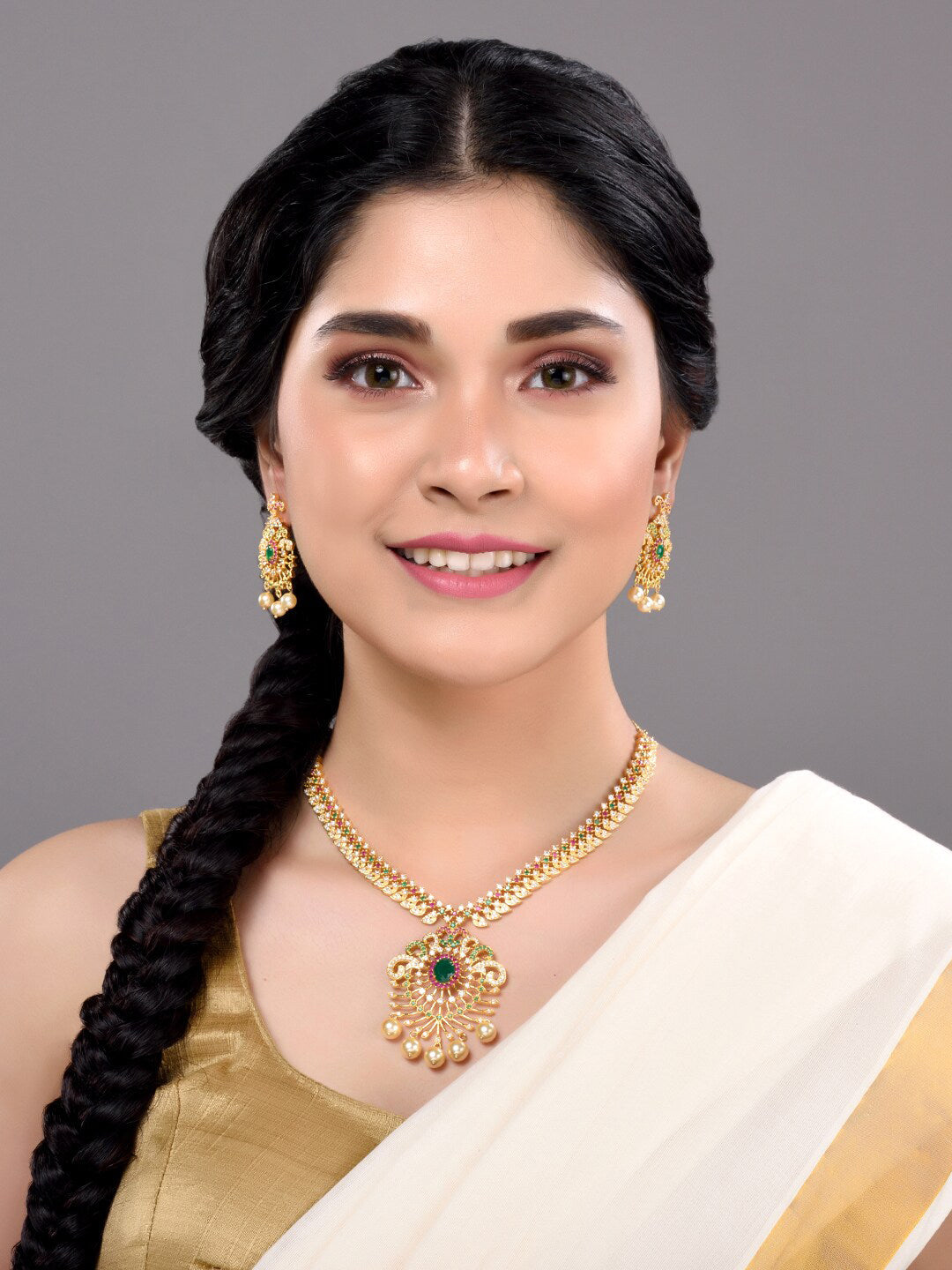 Saraf RS Jewellery Women Gold-Toned & Multi-Coloured CZ-Studded Handcrafted Jewellery Set - Distacart