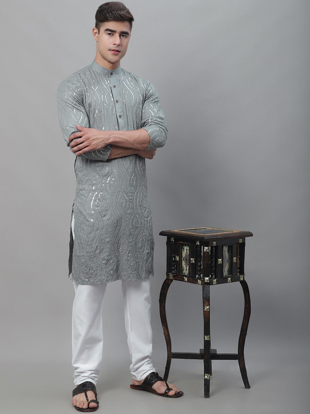 Sojanya Ethnic Motif Embroidered Sequined Work Pure Cotton Kurta
