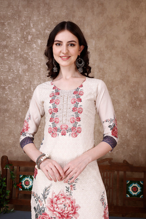 Hand Embroidered & Floral Printed Kurta With Pant & Dupatta Luxury, Multicolor - Hiral Fashion - Distacart
