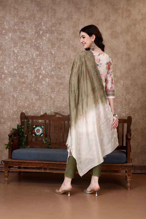Hand Embroidered & Floral Printed Kurta With Pant & Dupatta Luxury, Multicolor - Hiral Fashion - Distacart