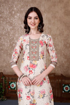 Hand Embroidered & Floral Printed Kurta With Pant & Dupatta Luxury, Multicolor - Hiral Fashion - Distacart
