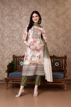 Hand Embroidered & Floral Printed Kurta With Pant & Dupatta Luxury, Multicolor - Hiral Fashion - Distacart