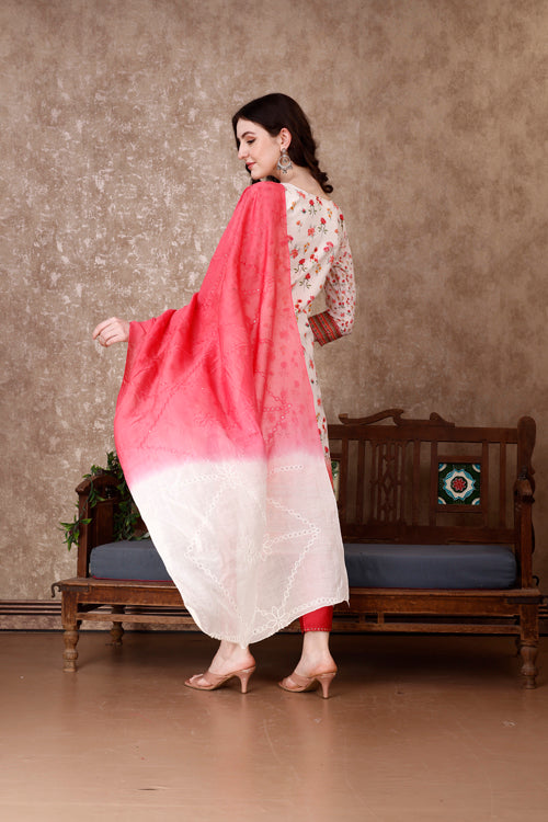 Hand Embroidered & Floral Printed Kurta With Pant & Dupatta Luxury, Multicolor - Hiral Fashion - Distacart