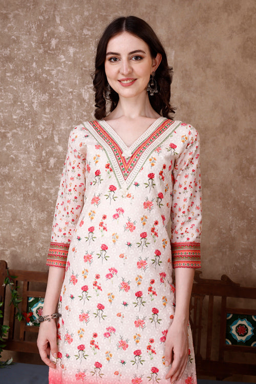 Hand Embroidered & Floral Printed Kurta With Pant & Dupatta Luxury, Multicolor - Hiral Fashion - Distacart