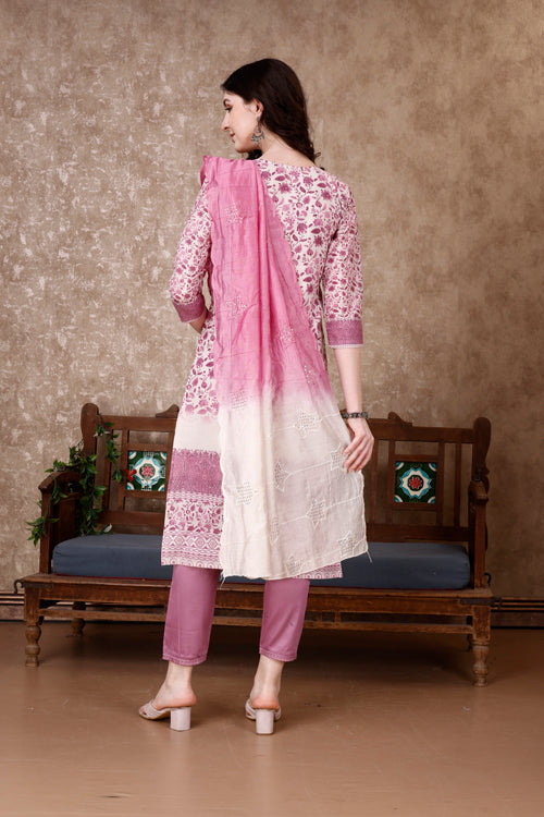Hand Embroidered & Floral Printed Kurta With Pant & Dupatta Luxury, Multicolor - Hiral Fashion - Distacart