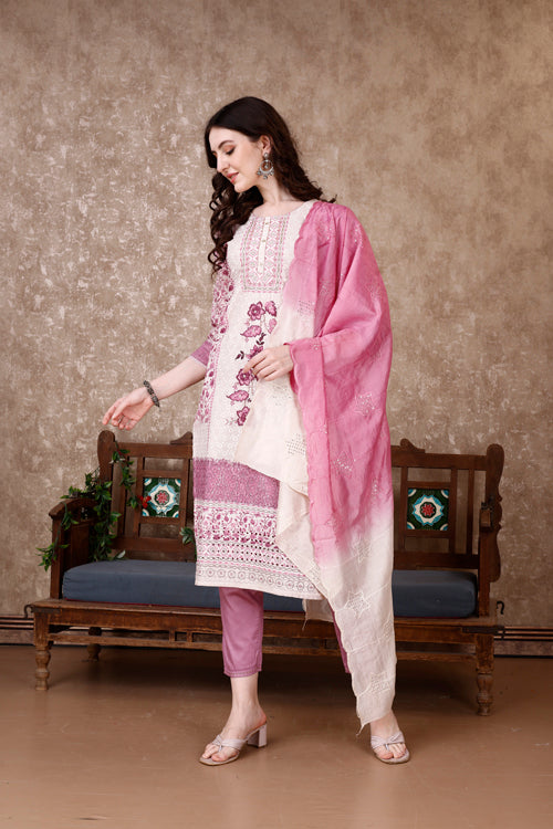 Hand Embroidered & Floral Printed Kurta With Pant & Dupatta Luxury, Multicolor - Hiral Fashion - Distacart