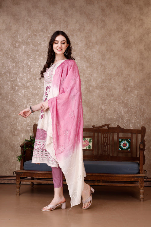 Hand Embroidered & Floral Printed Kurta With Pant & Dupatta Luxury, Multicolor - Hiral Fashion - Distacart