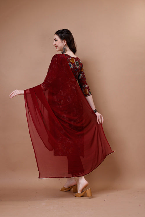 Alia Cut Floral Printed Embroidered Kurta With Pant & Dupatta, Multicolor - Hiral Fashion