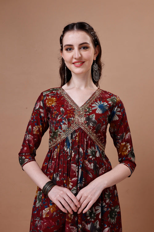 Alia Cut Floral Printed Embroidered Kurta With Pant & Dupatta, Multicolor - Hiral Fashion