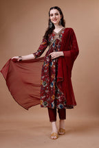 Alia Cut Floral Printed Embroidered Kurta With Pant & Dupatta, Multicolor - Hiral Fashion