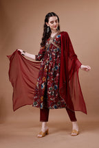 Alia Cut Floral Printed Embroidered Kurta With Pant & Dupatta, Multicolor - Hiral Fashion